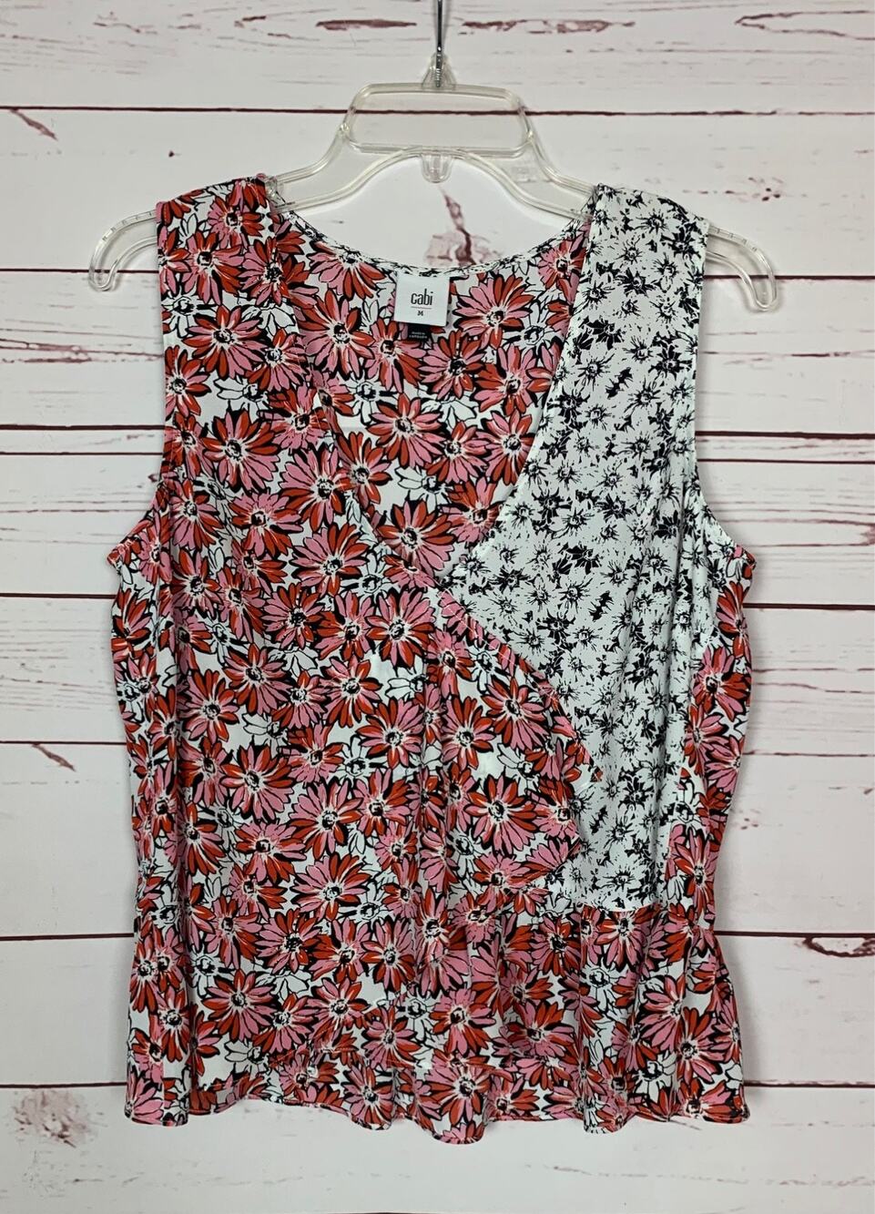 CAbi Women's M Medium White Floral Sleeveless Seraphina Style #5730 Top $92